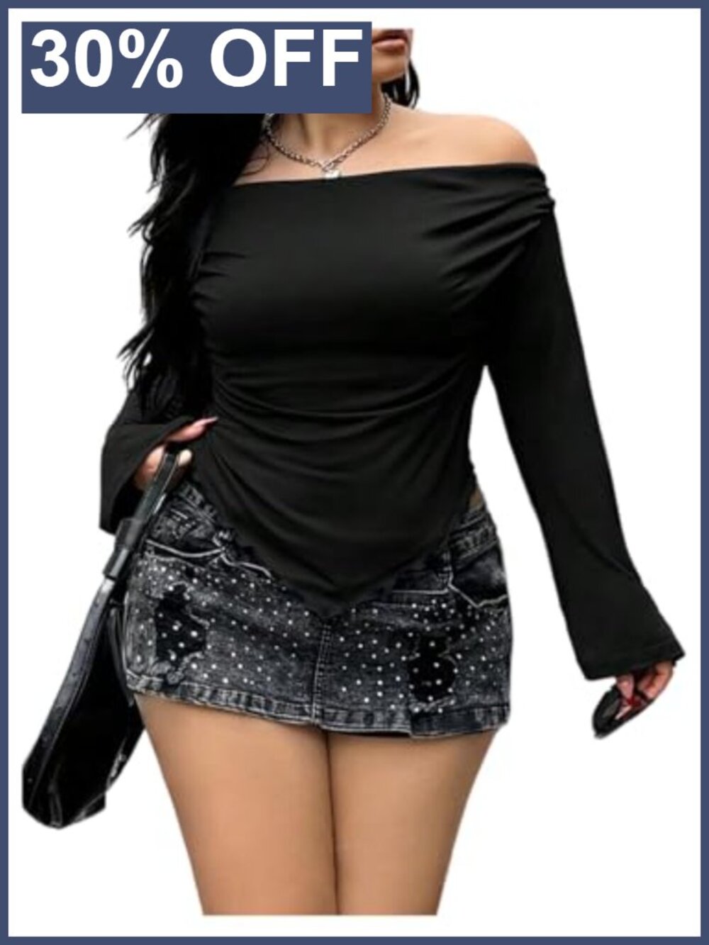 Plus Size Off Shoulder Long Sleeve T-Shirt Ruched Asymmetrical Tee